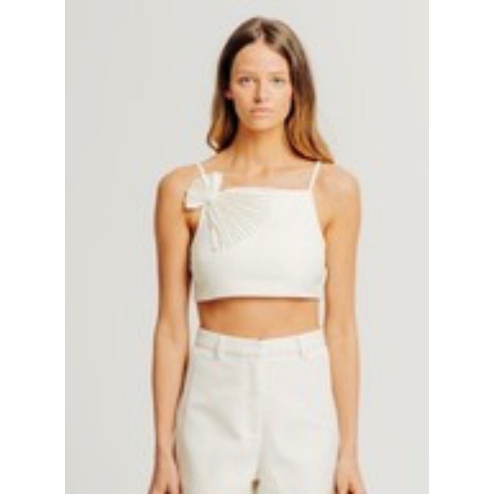 Torn by Ronny Kobo Ally Top Natural Knit One Shoulder Crop Top Shell Size S NWT